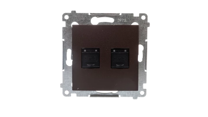 Simon 54 Gniazdo komputerowe podwójne 2xRJ45 kat.6 z przesłoną brąz mat D62.01/46