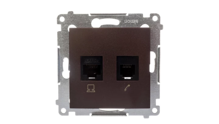Simon 54 Gniazdo teleinformatyczne RJ45 kat.5e + RJ12 brąz mat D5T.01/46