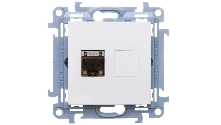 Simon 10 Gniazdo komputerowe pojedyncze RJ45 kat.6 ekranowane biały C61E.01/11