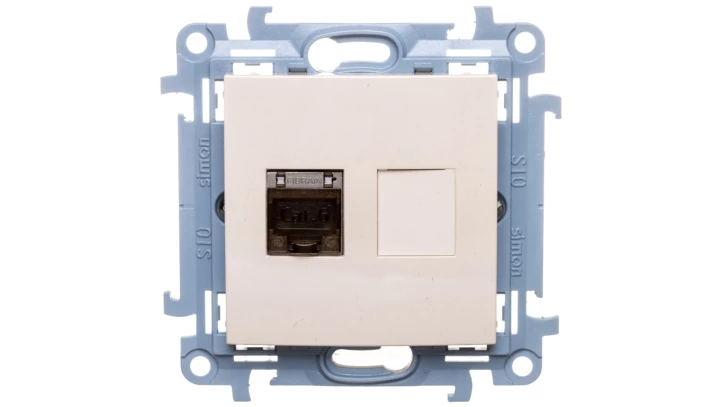 Simon 10 Gniazdo komputerowe pojedyncze RJ45 kat.6 ekranowane kremowy C61E.01/41
