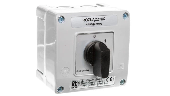 Łącznik krzywkowy 0-1 4P 10A w obudowie pokrętło czarne SK10-2.8210OB11