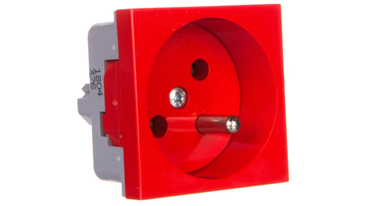 Gniazdo pojedyncze 16A 2P+Z czerwone QP 45X45 BB