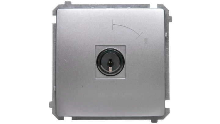 Simon Basic Łącznik chwilowy jednobiegunowy z kluczem 2 pozycyjny 0-I 1Z srebrny mat BMP1K.01/43