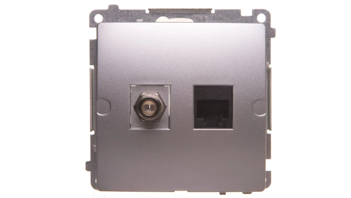 Simon Basic Gniazdo antenowe typu F + RJ45 kat.6 srebrny mat BMAFRJ45.01/43