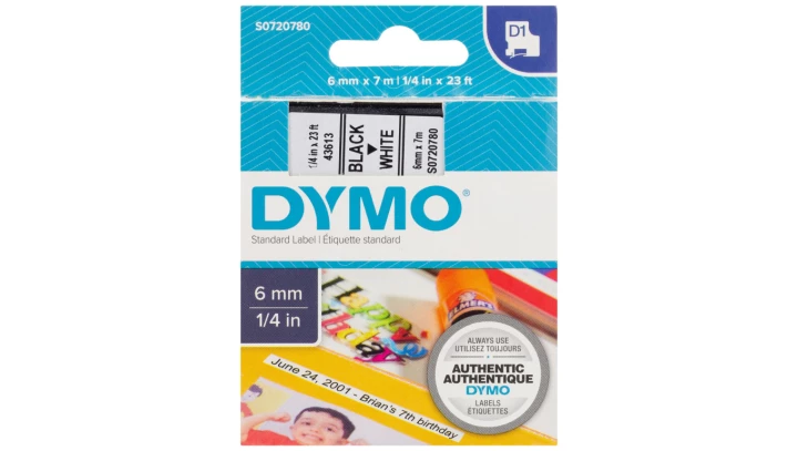 Taśma do drukarek D1 6mm x 7m czarny/biały S0720780