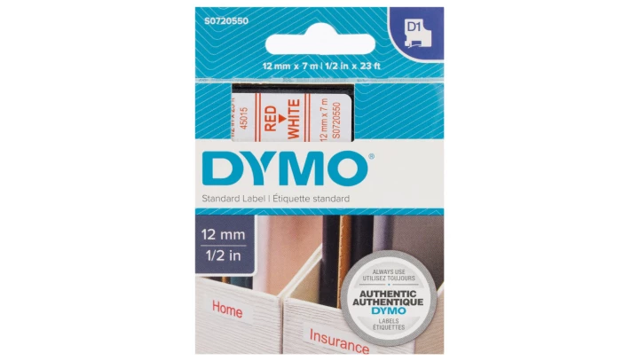 Taśma do drukarek D1 12mm x 7m czerwony/biały S0720550