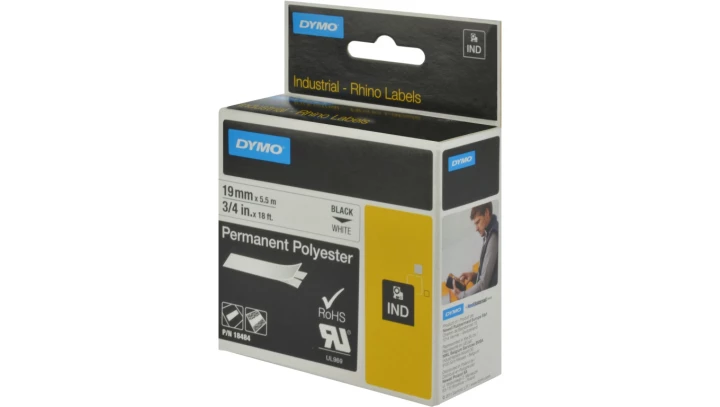 Taśma poliestrowa do drukarek trwała 19mm x 5,5m czarna na białym S0718220 18484