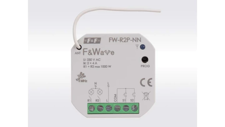 Dopuszkowy przekaźnik dwukanałowy braz przewodu N FiWave FW-R2P-NN