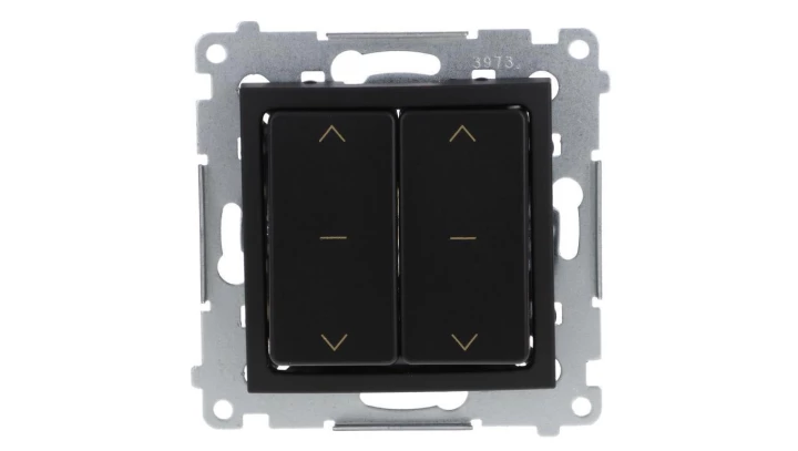 Simon 54 Łącznik roletowy podwójny (moduł) 10A 250V szybkozłącza. W komplecie z pierścieniem dekoracyjnym czarny mat DZW2.01/49
