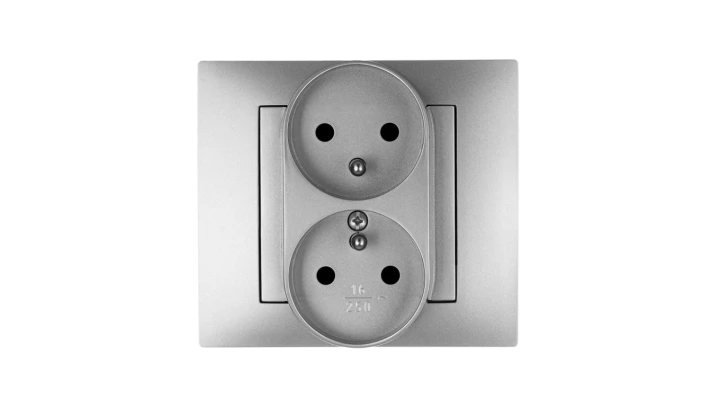 Vestra Gniazdo podwójne 2x2P+Z modułowe bez ramki podtynkowe IP20 srebrny 3843-16