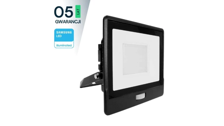 Projektor LED z czujnikiem ruchu 50W 4000lm 6500K Dioda SAMSUNG IP65 Czarny 5 Lat Gwarancji 20267
