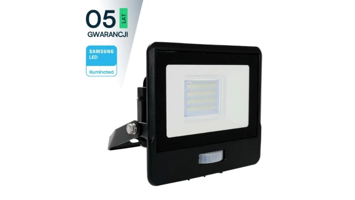 Projektor LED z czujnikiem ruchu 20W 1510lm 6500K Dioda SAMSUNG IP65 Czarny 5 Lat Gwarancji 20261