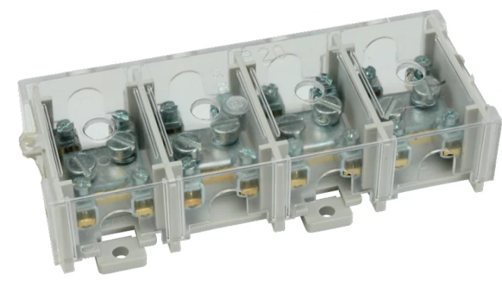 Odgałęźnik instalacyjny 4-torowy (1x25mm²/4x6mm²) LZ4*25/6P mocowanie do podłoża i TS 35, z pokrywą, szary 84171002