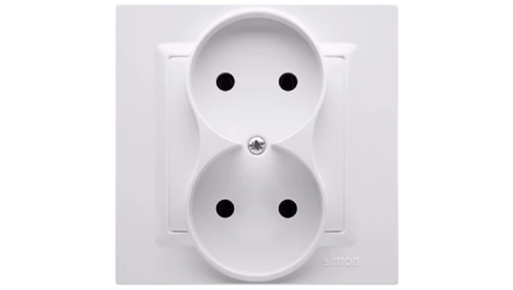 Simon 10 Gniazdo podwójne b/u MONOBLOCK 16A, 250V białe CG2/11
