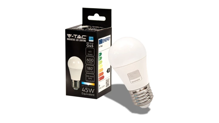 Żarówka LED 6,5W E27 G45 6400K 600lm Dioda SAMSUNG 180st. 21868