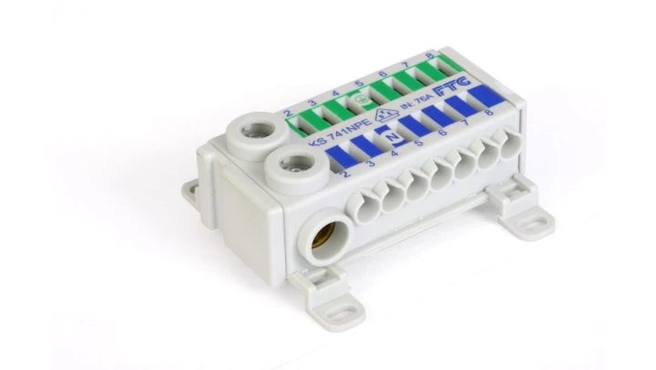 Blok rozdzielczy CU ECB 2-polowy 2x25mm2 , 2x (7x4mm2) niebieski/zielony KS741NPE