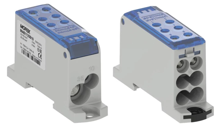 Blok dystrybucyjny - rozdzielczy OJL135A niebieski AL/CU we:1x2,5-35mm2 /1x2,5-10mm2 wy: 4x2,5-16mm2/2x2,5-10mm2 1000V MAB1135B1