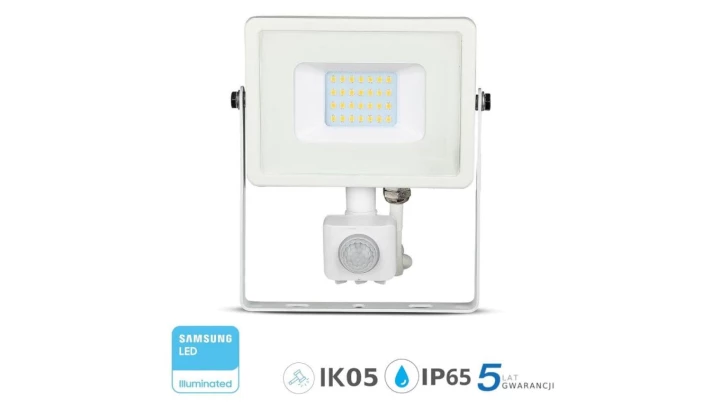 Projektor LED 20W 1600lm 4000K Dioda SAMSUNG z czujnikiem ruchu PIR Biały IP65 449
