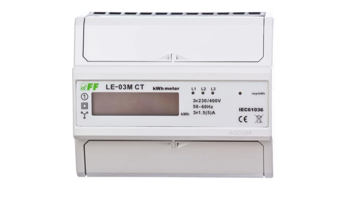 Licznik energii elektr. 3-fazowy z programowalną przekładnią zgodny z dyrektywą MID 5-6000/5A RS-485 MODBUS cyfrowy LE-03M-CT