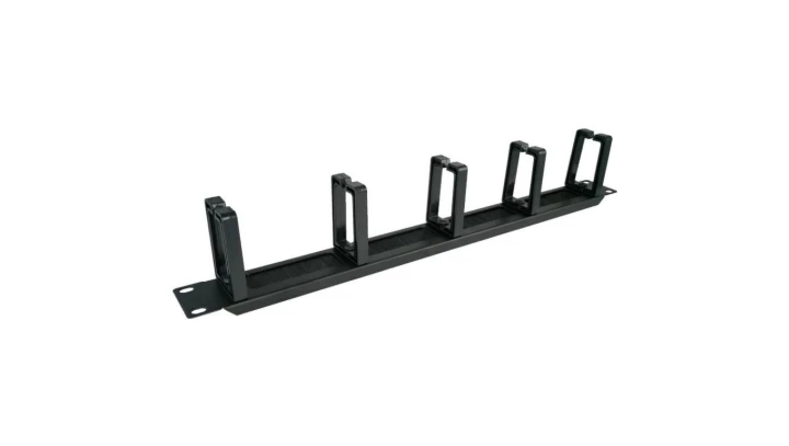 Organizator kabli 1U 19 z przepustem szczotkowym, 5 plastikowych uchwytów, czarny PK048