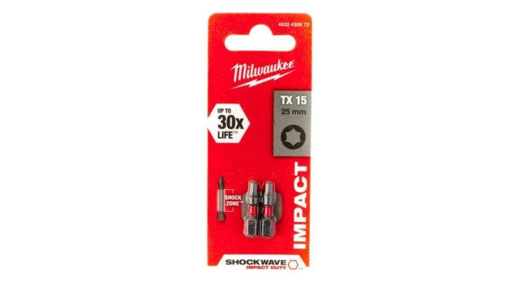 Bity udarowe do wkrętarki TORX TX15 25mm 1/4 SHOCKWAVE 2szt MILWAUKEE