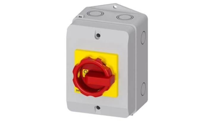 Rozłącznik główny/awaryjny w obudowie 3P 32A 11.5kW AC23A 400V styki pom 1Z 1R pokrętło żółto-czerwone 3LD2264-1GP53