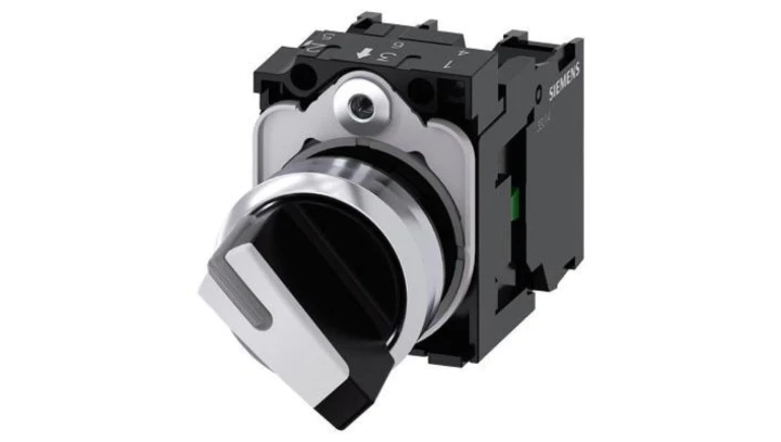 Przełącznik krótkie pióro 2-poz bistabilny czarny/biały styk 1Z+1R przył śrubowe 22mm metal SIRIUS ACT 3SU1150-2BF60-1MA0