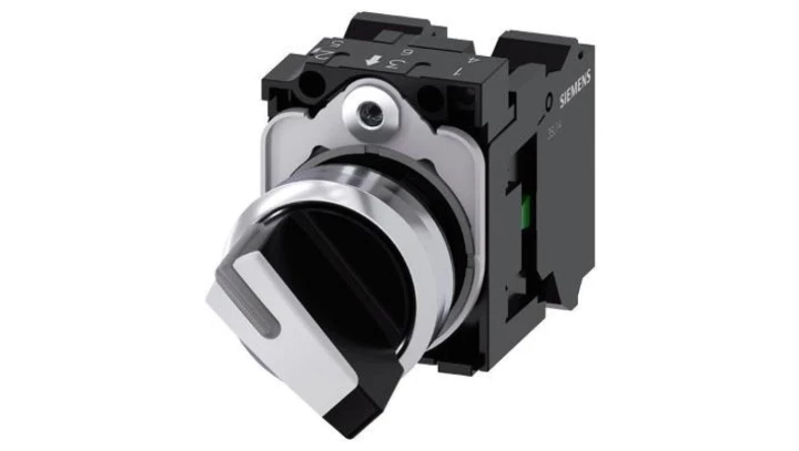 Przełącznik krótkie pióro 2-poz bistabilny czarny/biały styk 1Z+1R przył sprężynowe 22mm metal SIRIUS ACT 3SU1150-2BF60-3MA0