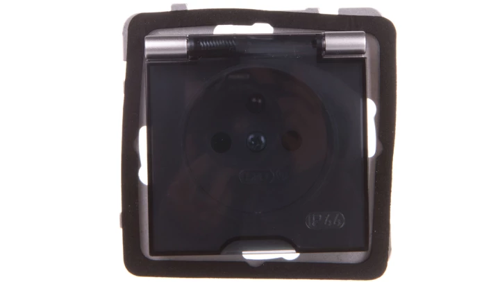 AS Gniazdo bryzgoszczelne z/u IP44 z przesłonami klapka przezroczysta srebro GPH-1GZP/m/18/d