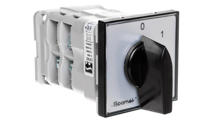 Łącznik krzywkowy 40A, Łącznik obwodów 0-1-2-3, mocowany do pulpitu czoło szare pokrętło czarne ŁK40-2.8445P03