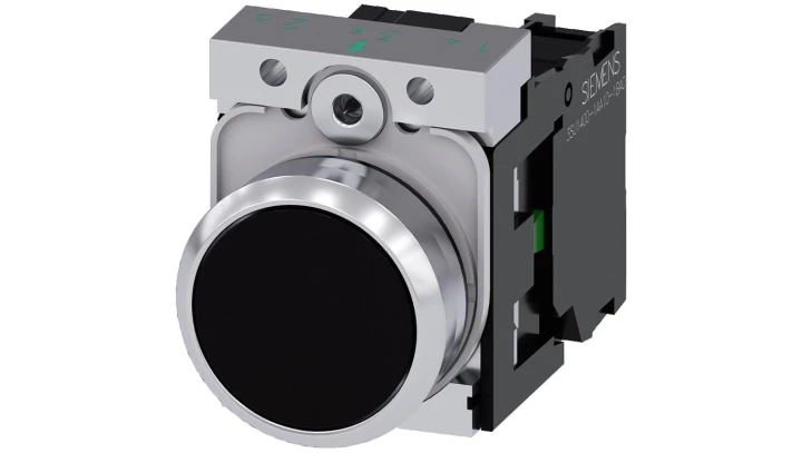 Przycisk metalowy 22mm błyszczący czarny 1Z z samopowrotem IP69k Sirius ACT 3SU1150-0AB10-1BA0