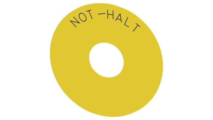 Etykieta żółta samoprzylepna 75mm do otworów 22mm inskrypcja /NOT-HALT/ SIRIUS ACT 3SU1900-0BC31-0AT0