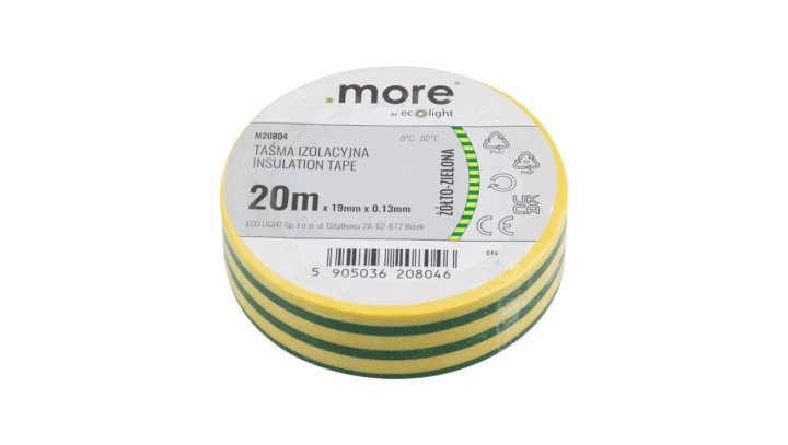 Taśma izolacyjna 19 x 0,13mm ŻÓŁTO-ZIELONA 20m 1sz