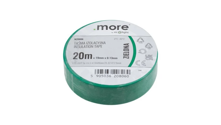 Taśma izolacyjna 19mm x 0,13mm ZIELONA 20m 1szt.