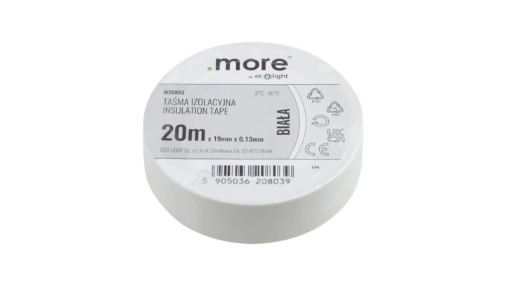 Taśma izolacyjna 19mm x 0,13mm BIAŁA 20m 1szt.