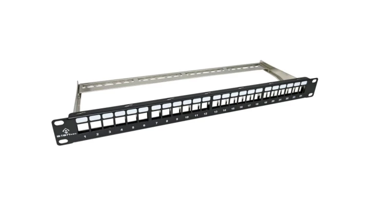 Patch panel 19 cali pusty, modularny 24 porty 1U z podporą niewyposażony PK020
