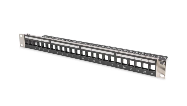 Patch panel pusty RACK 19 1U na 24 moduły keystone czarny STP DIGITUS