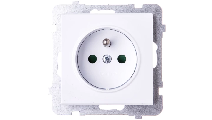 SONATA Gniazdo pojedyncze z uziemieniem z przesłonami torów prądowych biały mat GP-1RZP/m/75