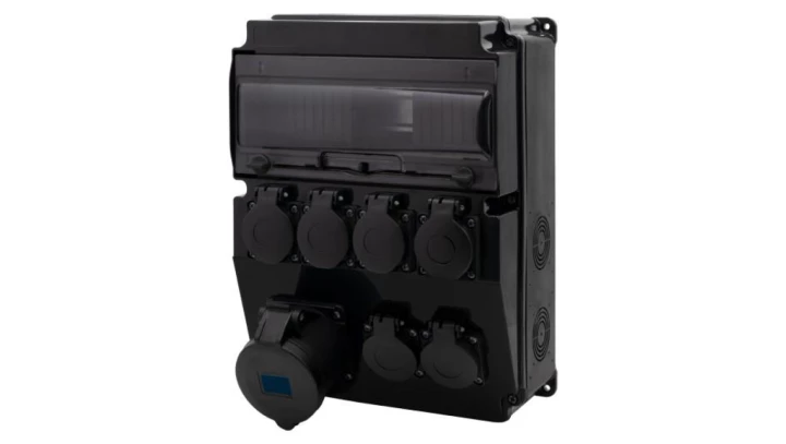 Rozdzielnica budowlana czarna (sceniczna) CAJA 12M SCENIC - gniazda proste 16A 3p, 6x230V /12 modułów/ F3.2906