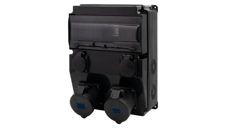 Rozdzielnica czarna CAJA 12M SCENIC - gniazda proste 16A 3p, 32A 3p, 2x230V /12 modułów/