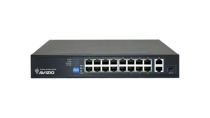 Niezarządzalny przełącznik (switch) 18xRJ45 - 16 portów RJ45 PoE+ 100Mb/s + 2 porty RJ45 Uplink 1Gb/s AVIZIO