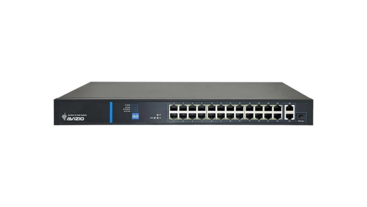 Niezarządzalny przełącznik (switch) 24 porty RJ45 PoE+ 100Mb/s + 2 porty RJ45 Uplink 1Gb/s AVIZIO