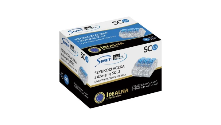 IDEALNA Szybkozłączka SCL3 z dźwignią do linek i drutów 3-torowa 4mm² 32A 450V 88000313S /40szt./