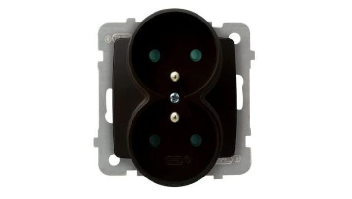 KARO Gniazdo podwójne z/u z przesłonami czekoladowy metalik GP-2SRZP/m/40