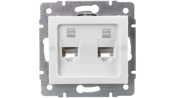 LOGI Gniazdo komputerowe podwójne niezależne (2x RJ45Cat 6 Jack) Biały 021420002 25111