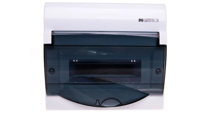 Rozdzielnica modułowa 1x8+2 n/t GREEN BOX RN 1/8+2 drzwi transparentne dymne N+PE IP40 2352-01