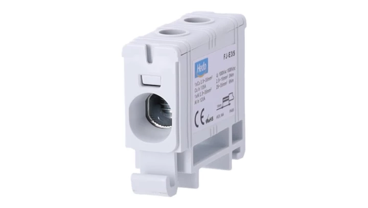 Blok rozdzielczy ‑ odgałęźny 1 ‑ polowy 2,5-35mm2 szary montaż płaski FJ-E35 85816