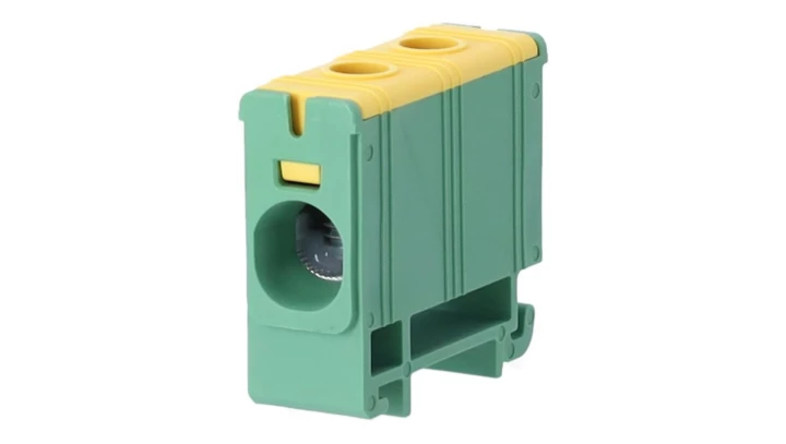 Blok rozdzielczy ‑ odgałęźny 1 ‑ polowy 2,5-35mm2 złóto-zielony montaż płaski FJ-E35/D 85818
