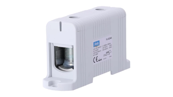 Blok rozdzielczy ‑ odgałęźny 1 ‑ polowy 35-240mm2 szary montaż płaski FJ-E240 85829