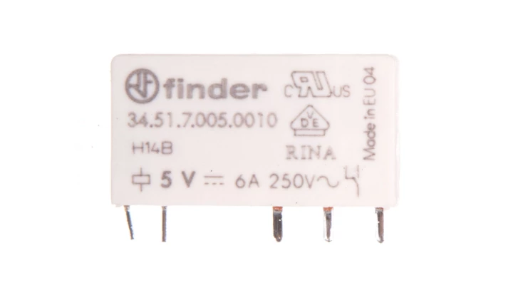 Wąski przekaźnik elektromagnetyczny 1P 6A 5V DC do płytki drukowanej 34.51.7.005.0010